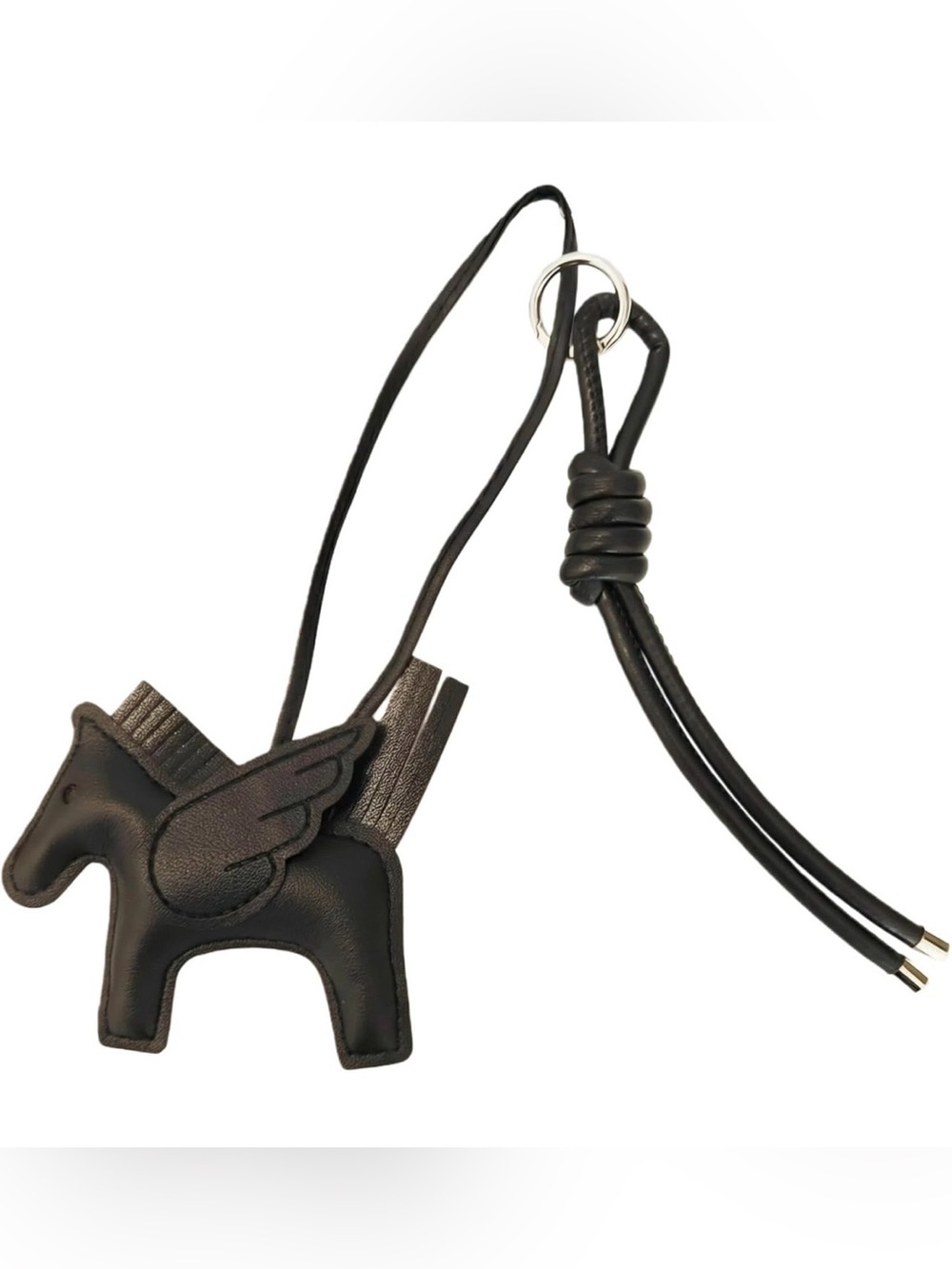 Minimalist All-Black Winged Horse Leather Bag Charm Accessory for Keys or Bag